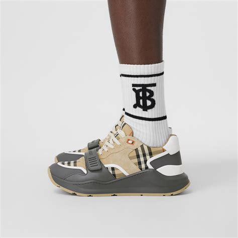 Burberry Vintage Check and Leather Sneakers .